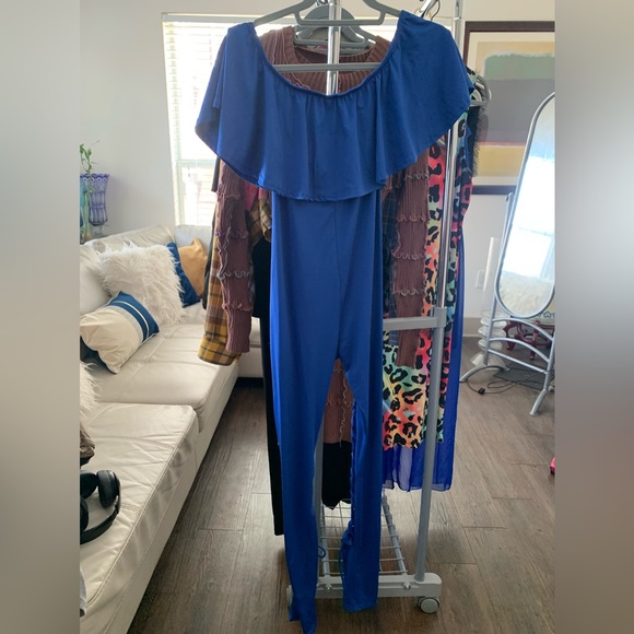 Off-the-shoulder bodycon jumpsuit with lace-up pants legs and belt, large - Picture 4 of 4